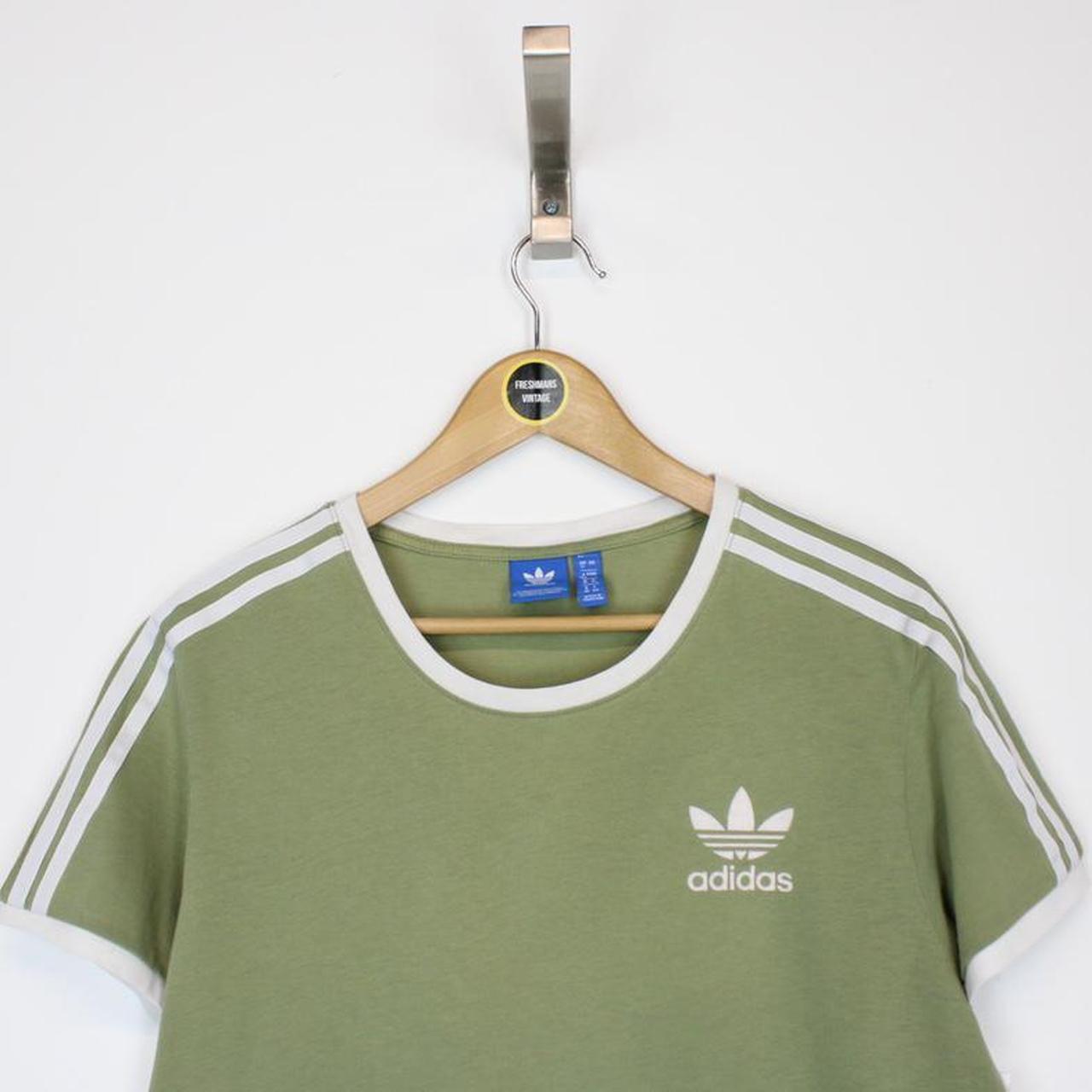 Adidas Green and White Crew Neck Short Sleeve... - Depop