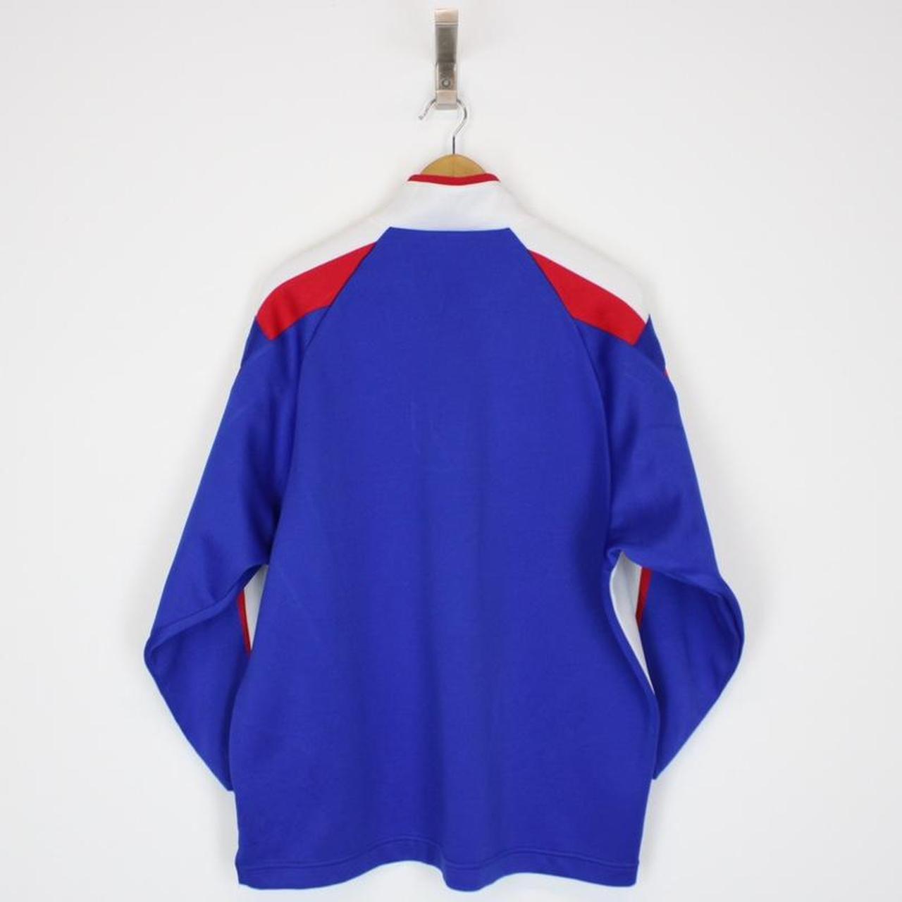 Vintage 90s Adidas Blue, White and Red 1/4 Zip... - Depop