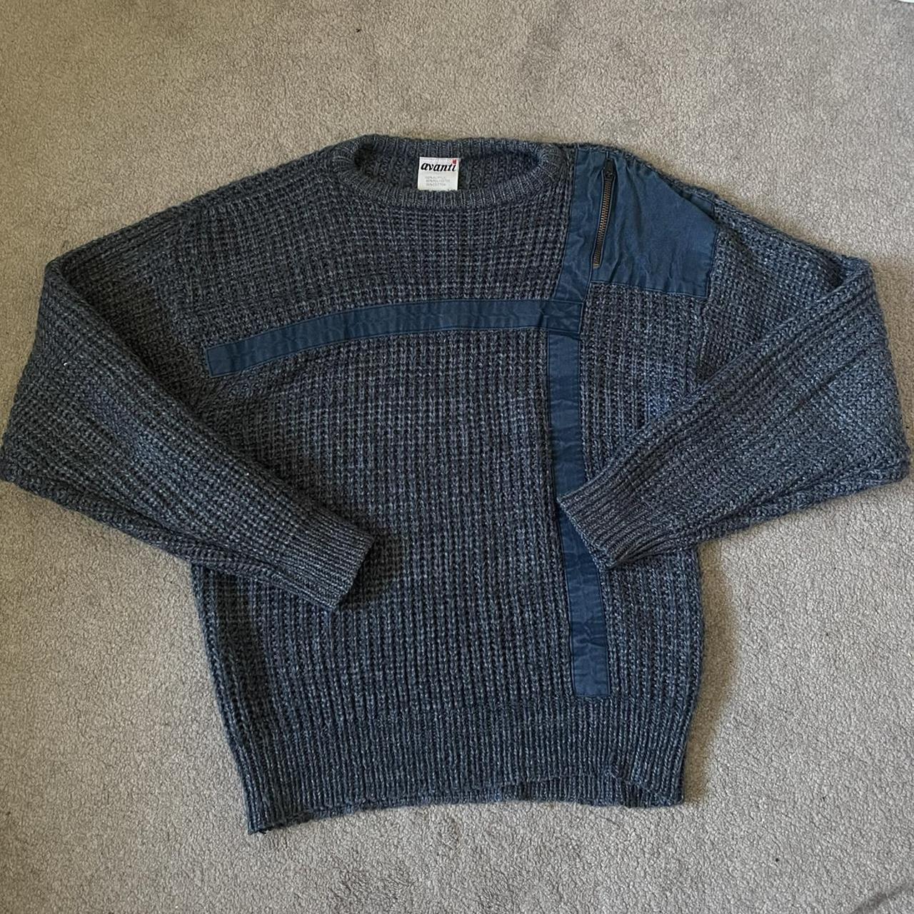 KNITTED BLUE SWEATER WITH ZIP POCKET... Depop