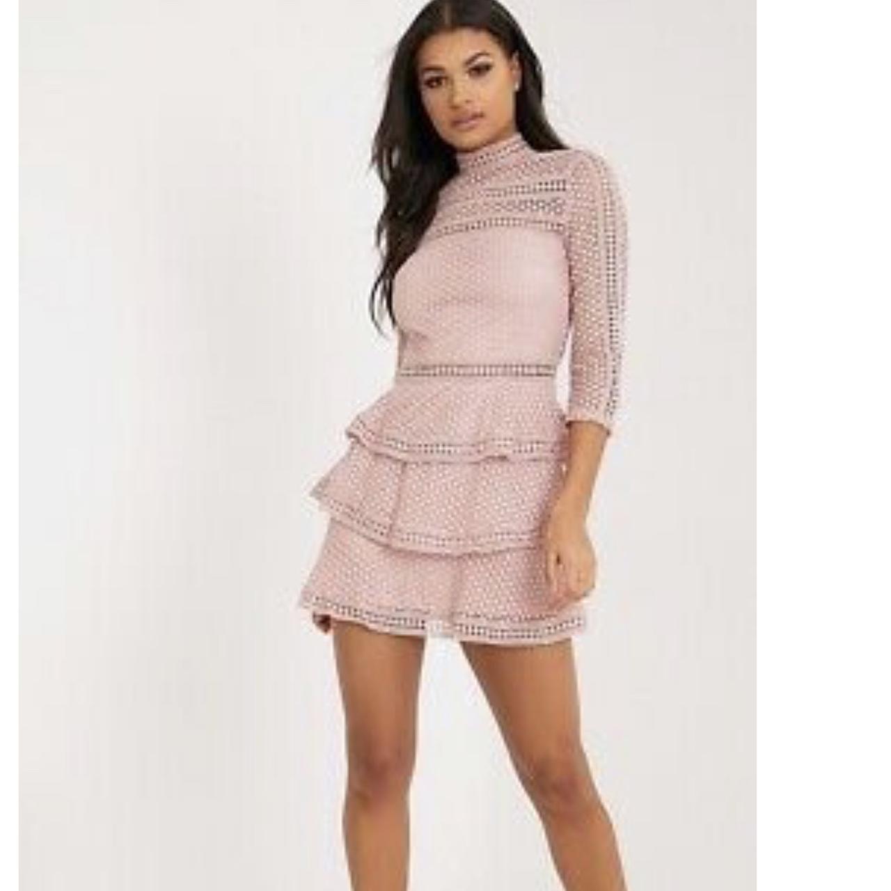 Dusty pink lace clearance panel tiered bodycon dress