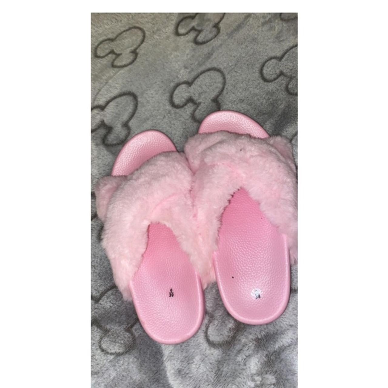 Pretty Little Thing Pink Fluffy Sliders. Never Depop