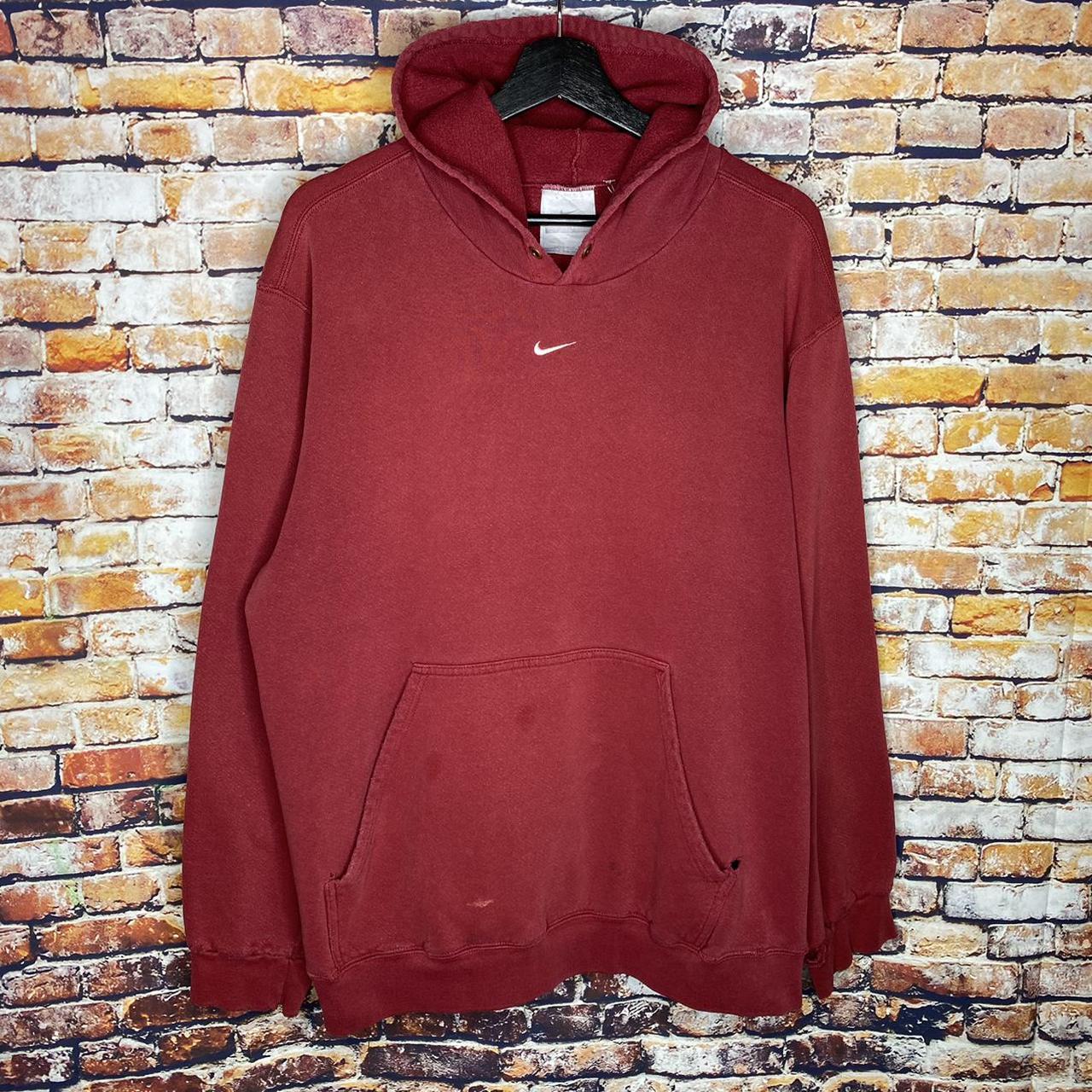 Vintage Nike Center Swoosh Red Hooded Sweatshirt... - Depop