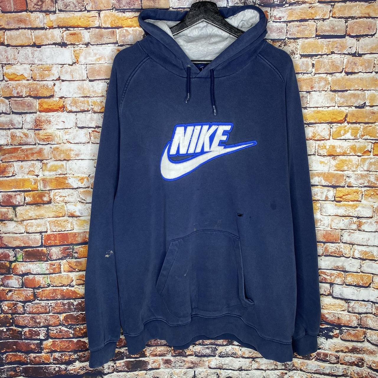 Vintage Nike Swoosh Hooded Sweatshirt 00s Size: XL... - Depop