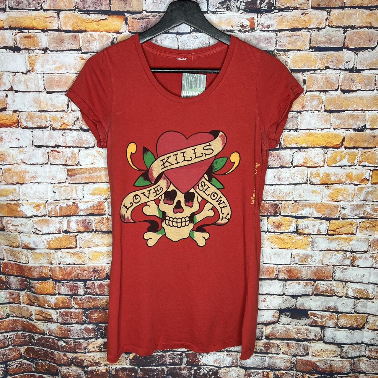 Ed Hardy Women's Red T-shirt | Depop