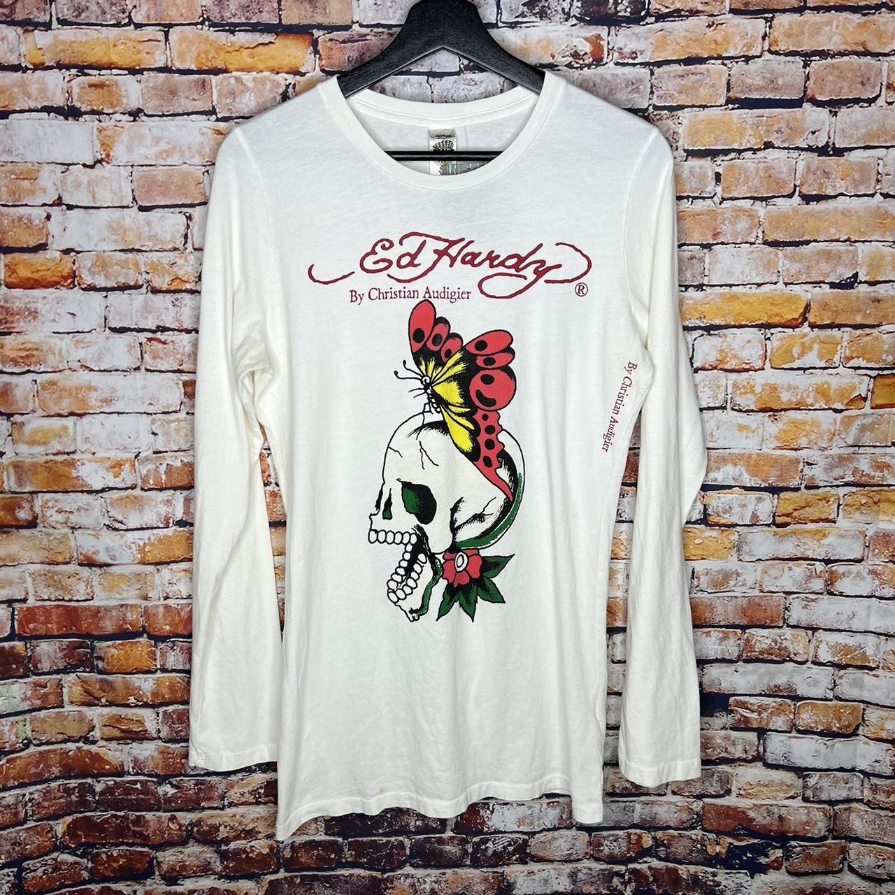 Ed Hardy Women's White T-shirt | Depop