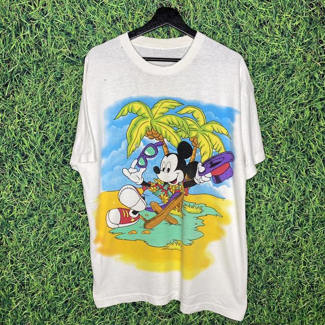 Vintage Disney Mickey Mouse Beach T Shirt 90s Size:... - Depop