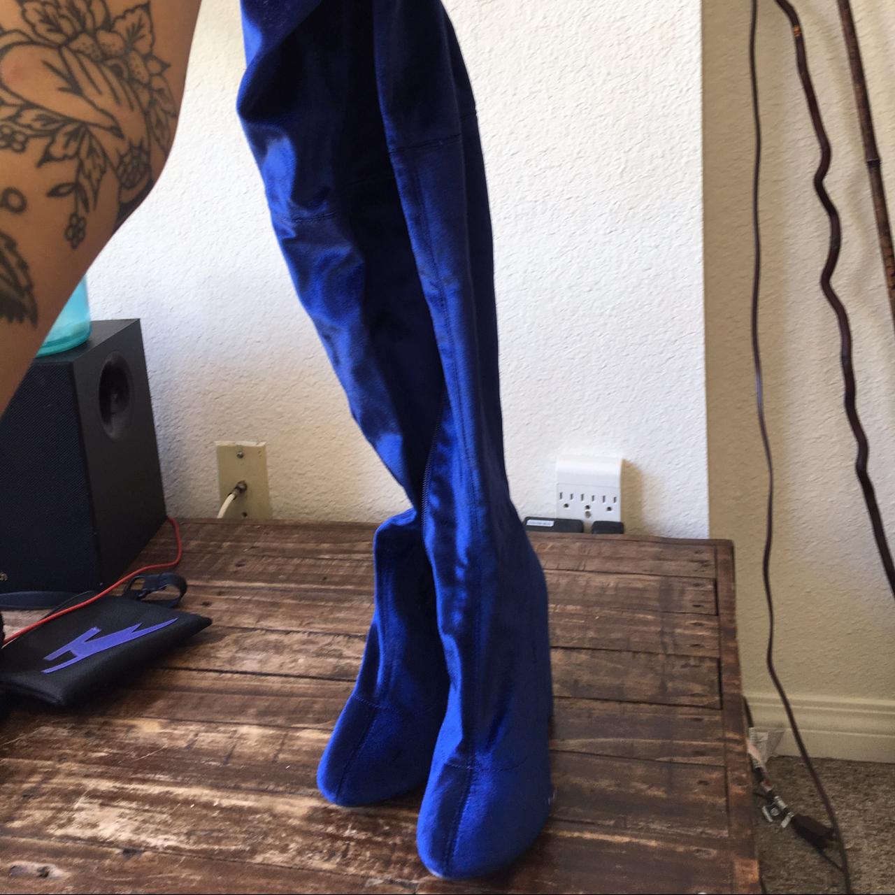 Royal blue velvet outlet thigh high boots