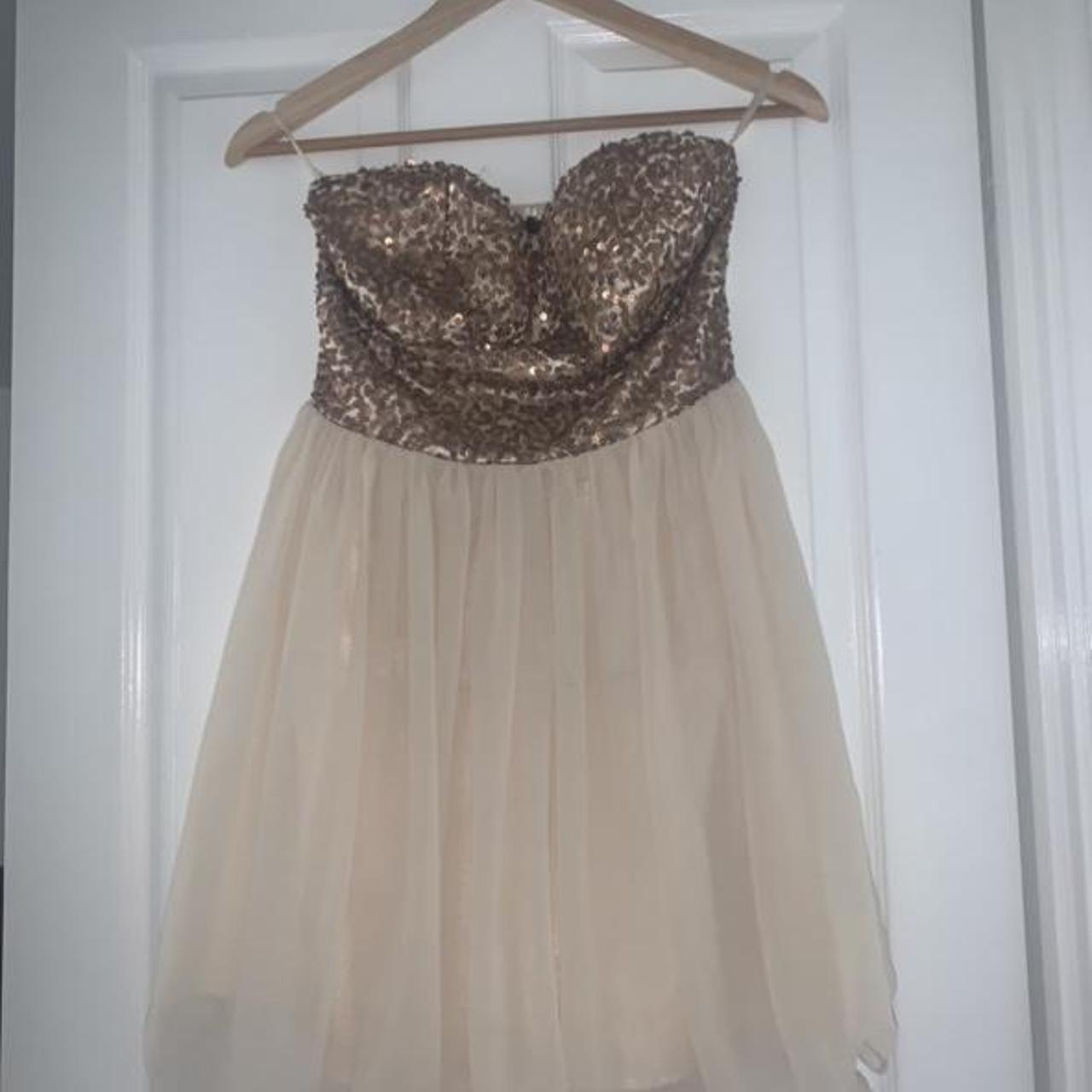 Rose gold sequinned dress size 10 only worn a few times - Depop