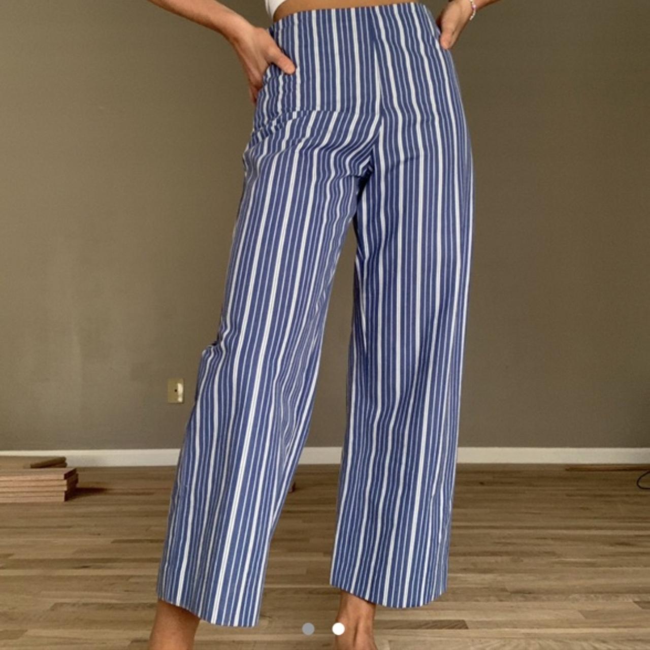ZARA - Striped Blue & White Paperbag Trousers Pants, Women's Fashion,  Bottoms, Other Bottoms on Carousell