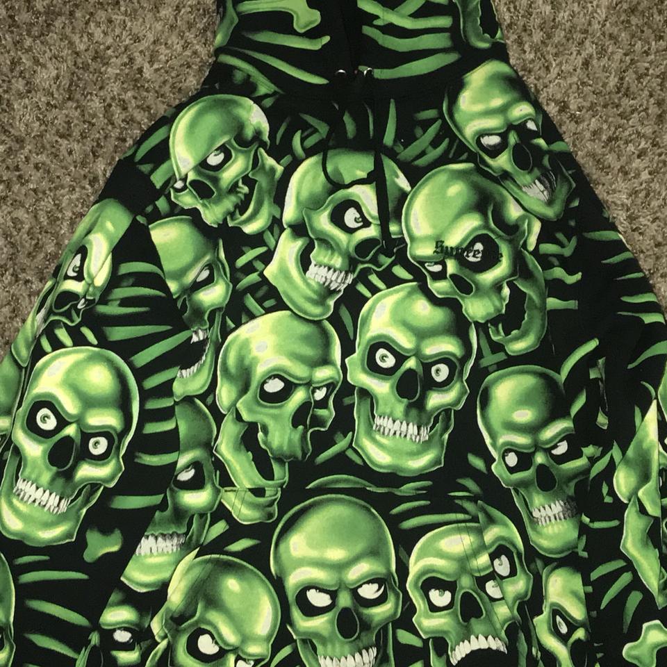 Supreme green hot sale skull hoodie