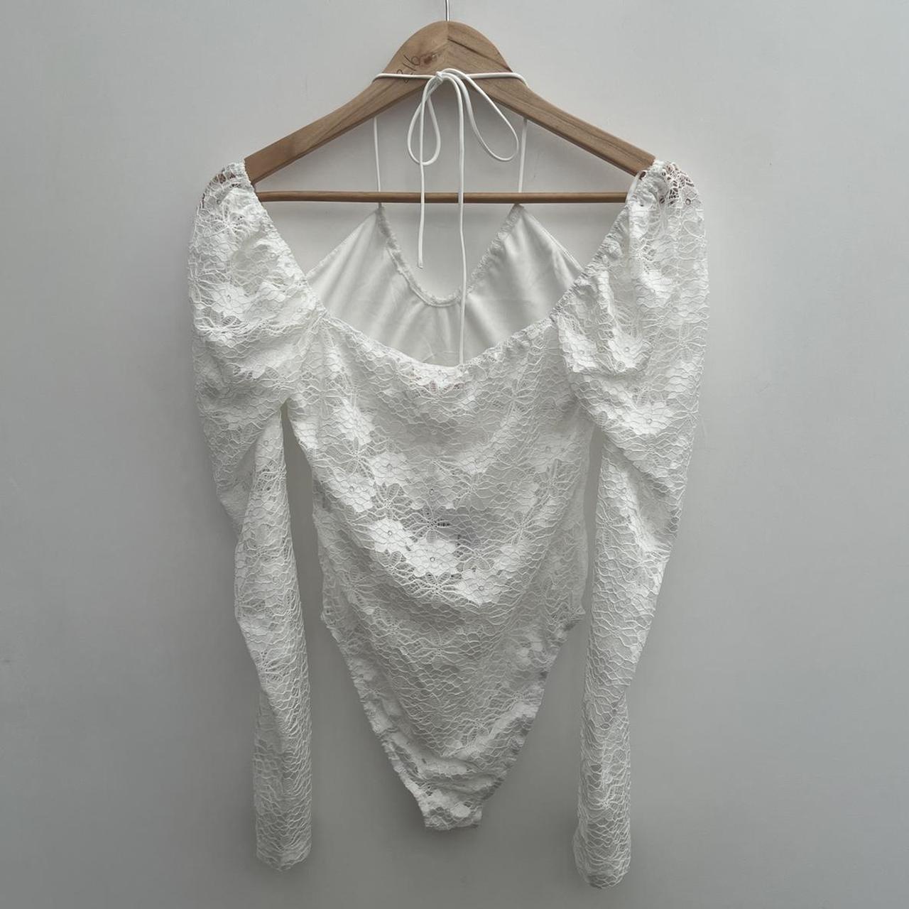 Urban outfitters white lace love triangle bodysuit... - Depop