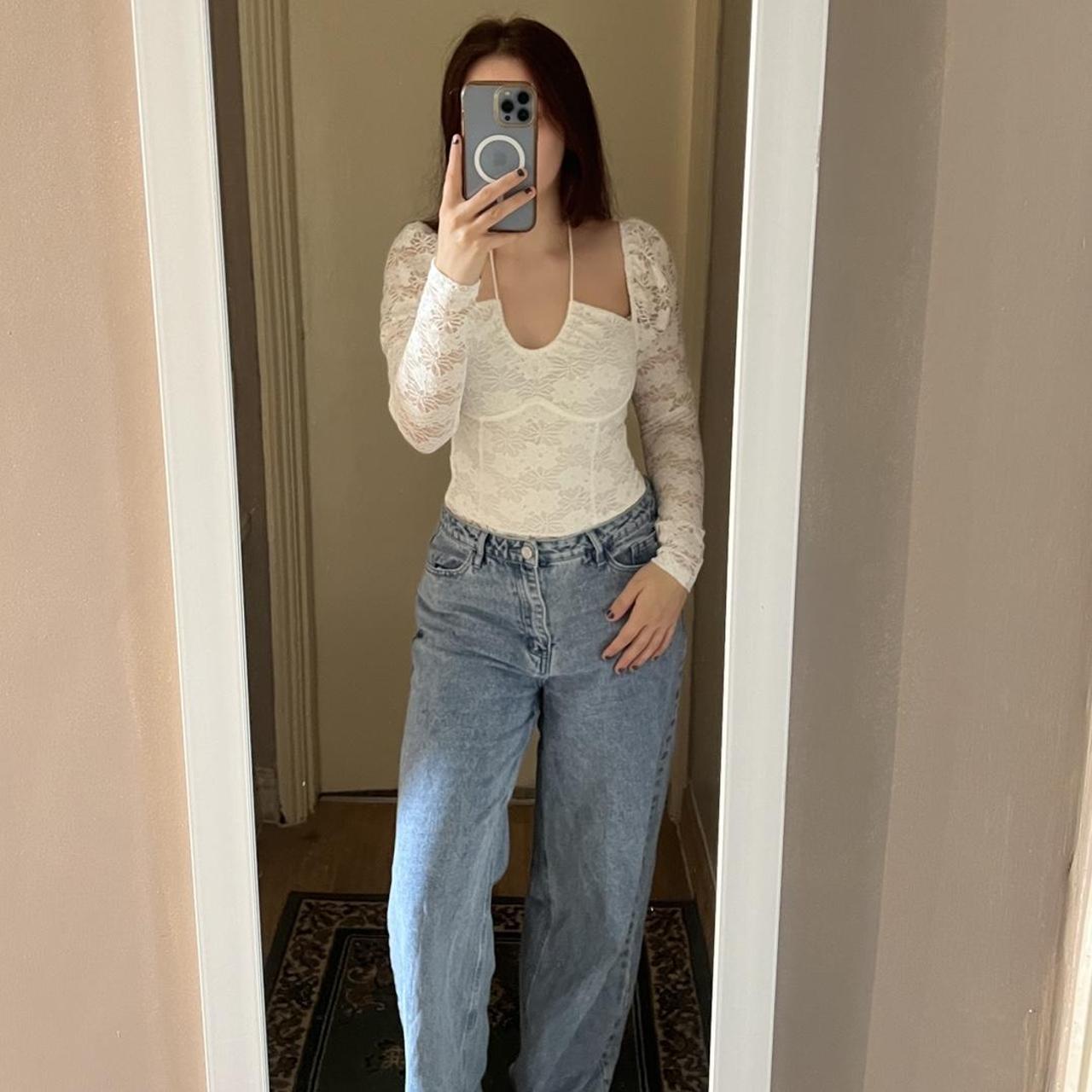 Urban outfitters white lace love triangle bodysuit... Depop