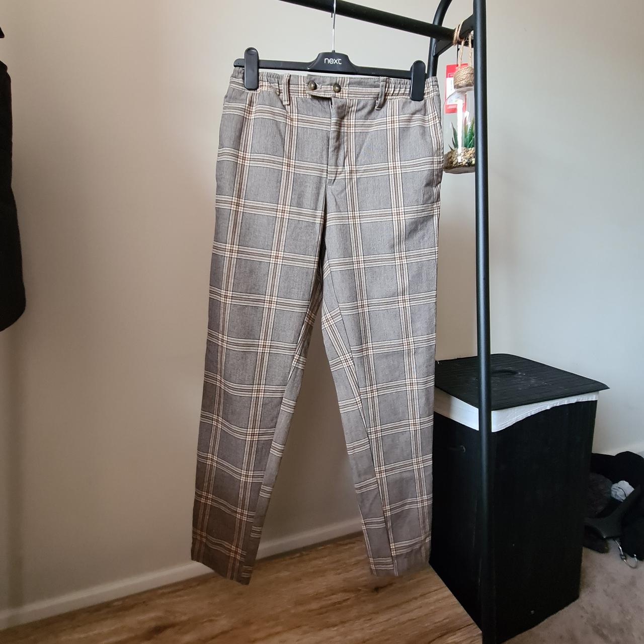 Zara Mens Check Print Stretch Fit Trousers Depop