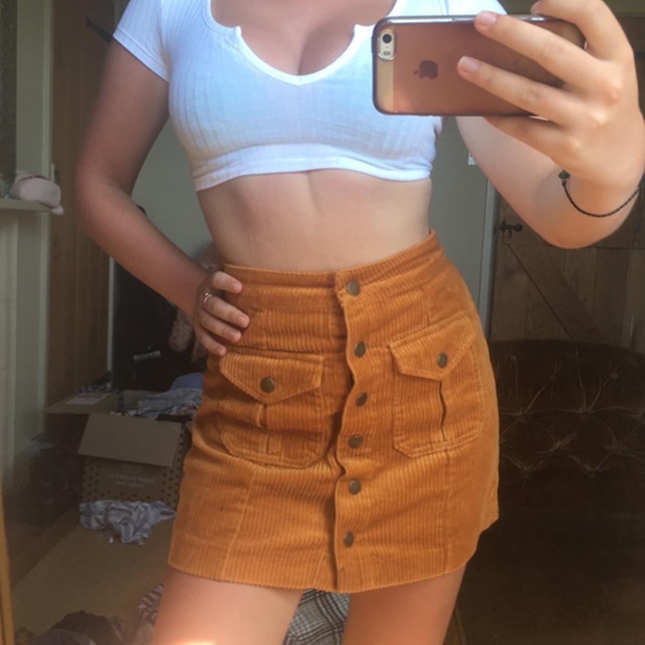 Orange/rust corduroy button up skirt Depop