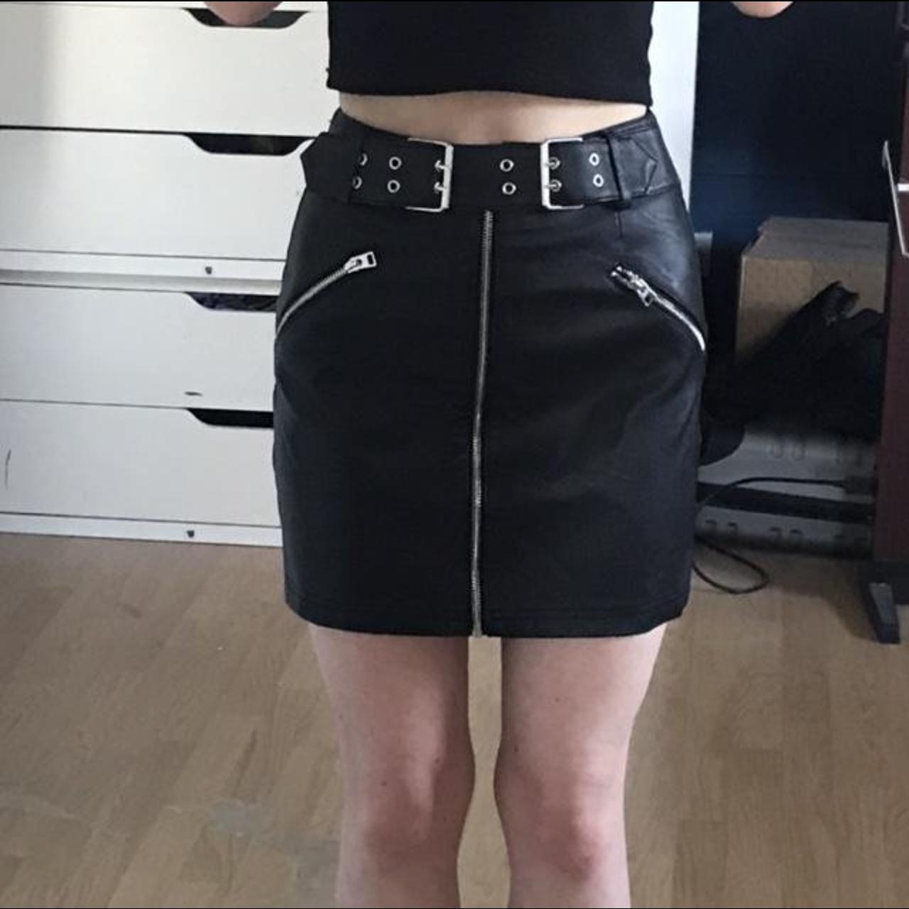 Mini Faux Leather Skirt With Buckle And Zip Size 6xs Depop 3832