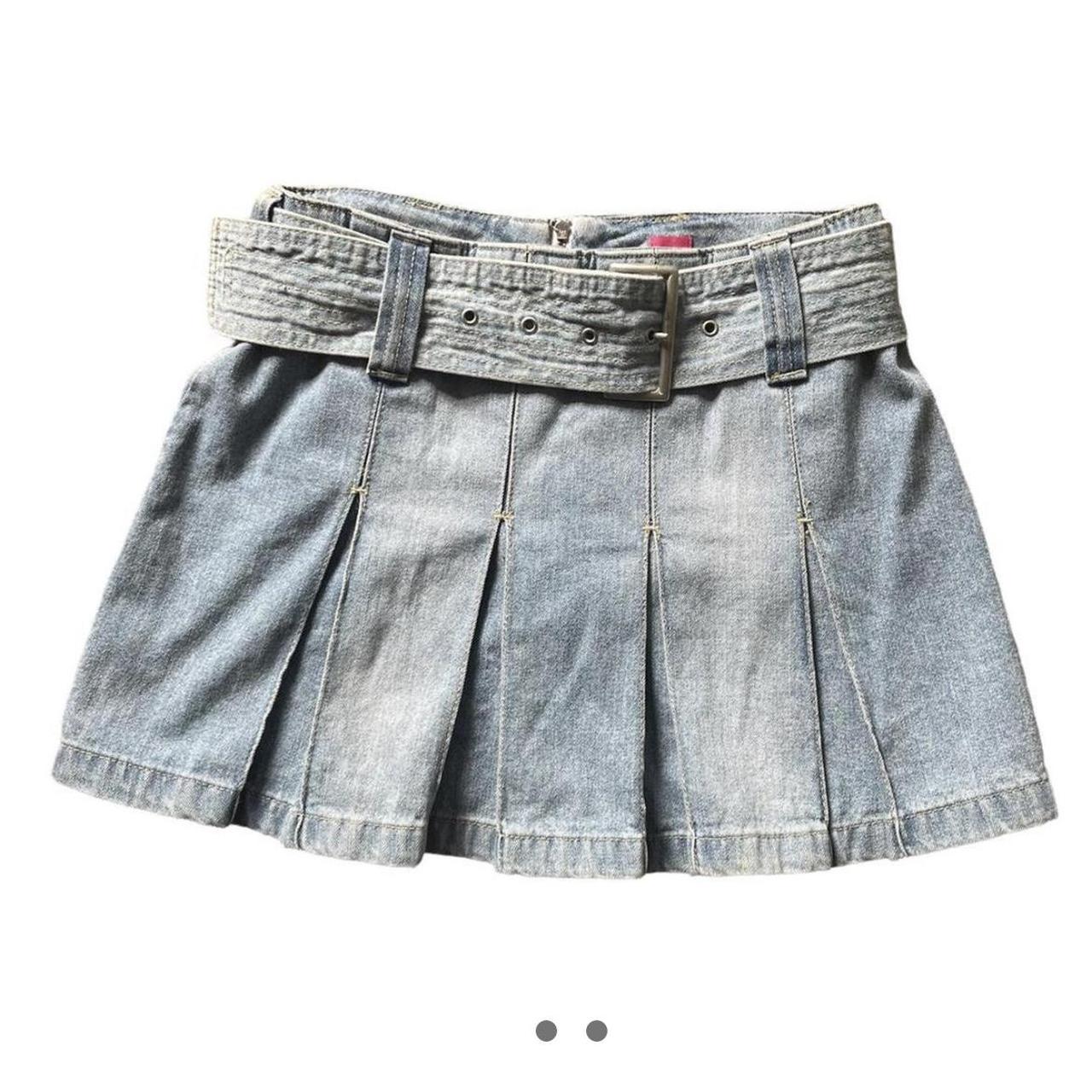 Pleated Denim skirt with belt, bought from depop but... - Depop