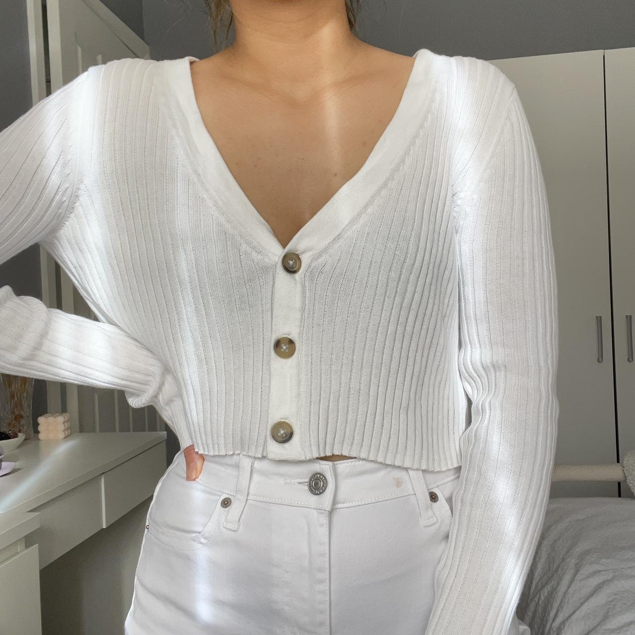 Glassons White Ribbed Cotton Button Front Cardi ⚪️... - Depop