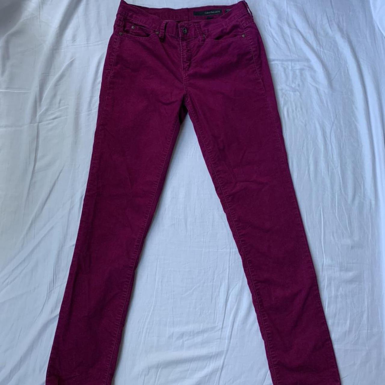 Calvin Klein purple corduroy skinny trousers UK... - Depop