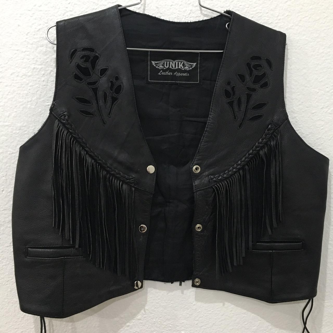 Black Vintage genuine leather vest in a women's xl.... - Depop