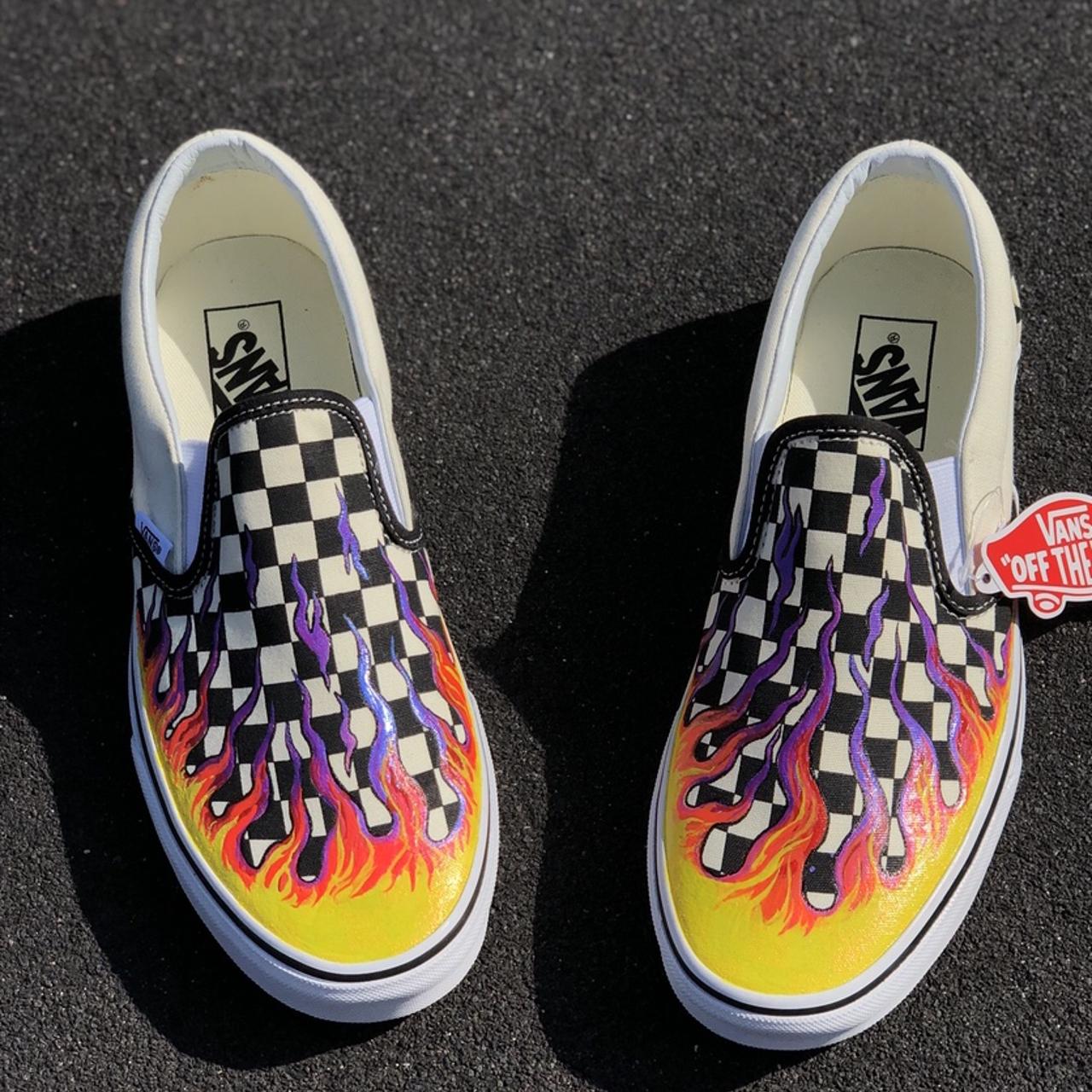 Vans slip ons checkerboard on sale flame