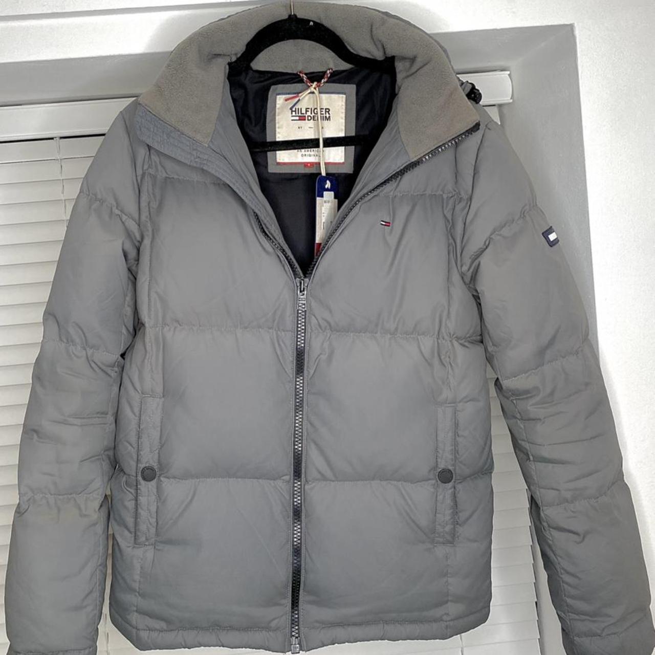 Tommy Hilfiger Down Padded Jacket Colour: Grey... - Depop