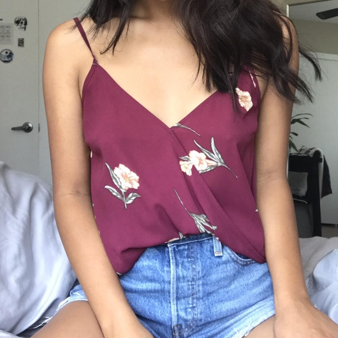 Burgundy top w/ floral detailing 🦋 wear it... - Depop