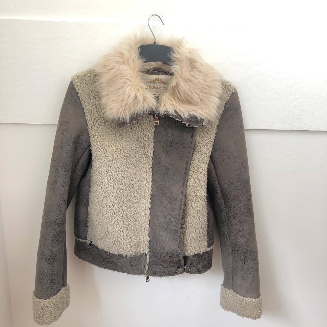 Faux fur & sheepskin aviator jacket Size 8 Never... - Depop