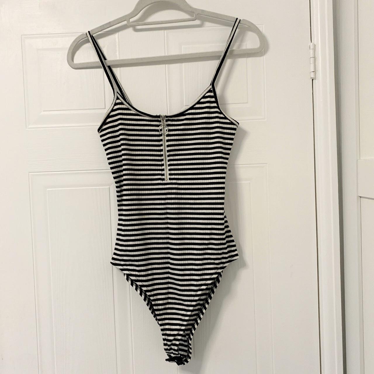 Primark striped body suit with popper closure and