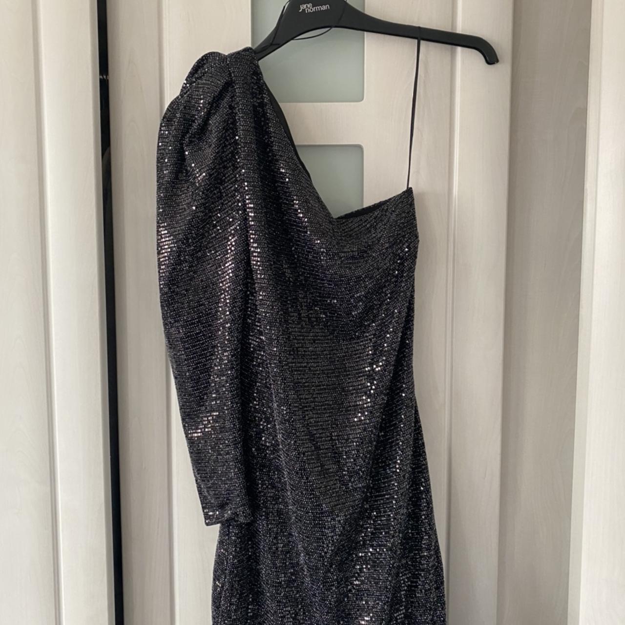 Zara black one shoulder sparkly glitter mini dress.... - Depop