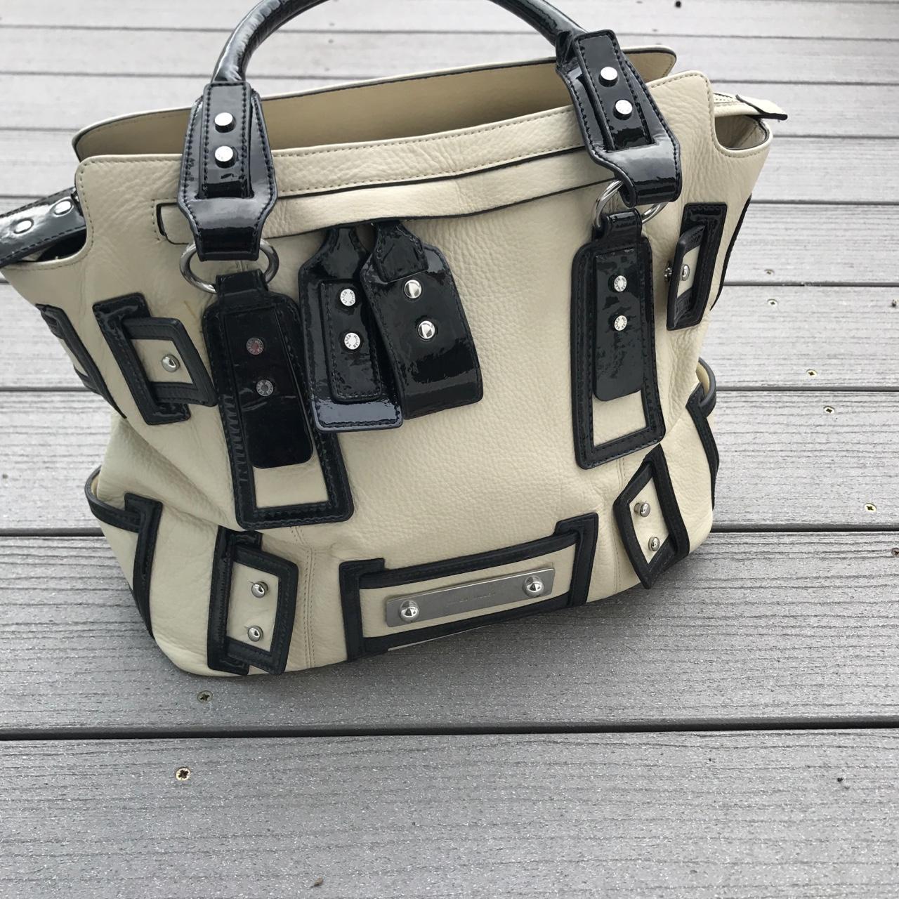 Karen Millen cream and black leather tote bag