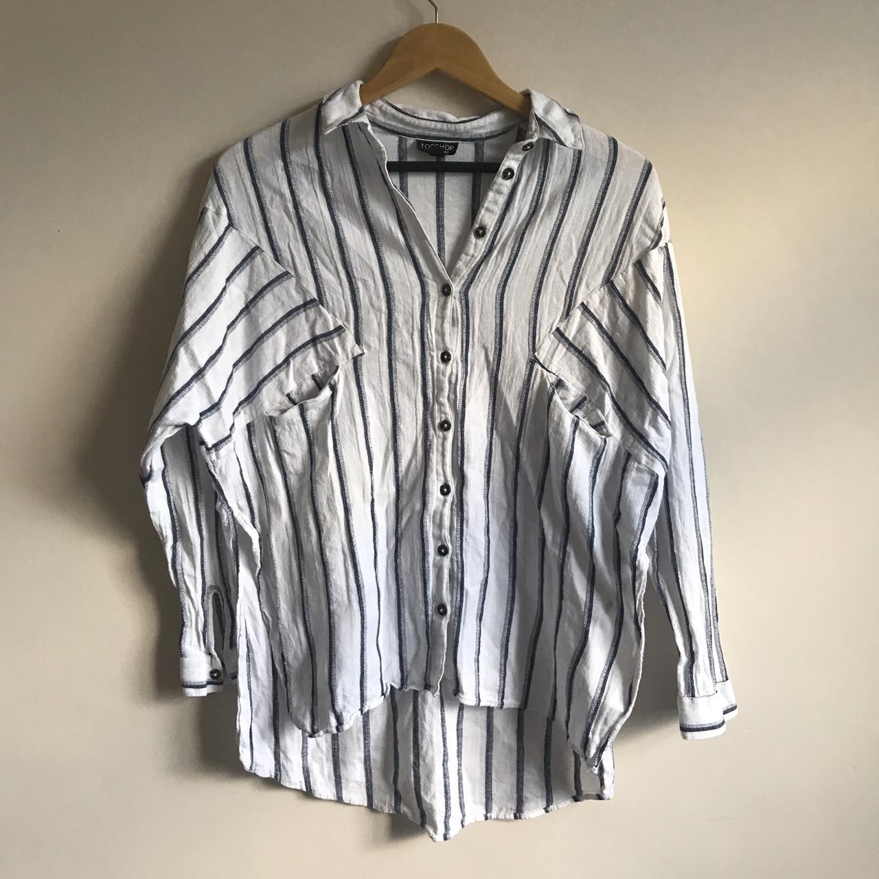 Topshop Women's White and Blue Shirt | Depop