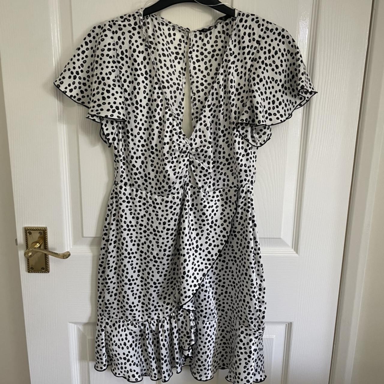 Zara polka dot ruffle dress Printed black and white... - Depop