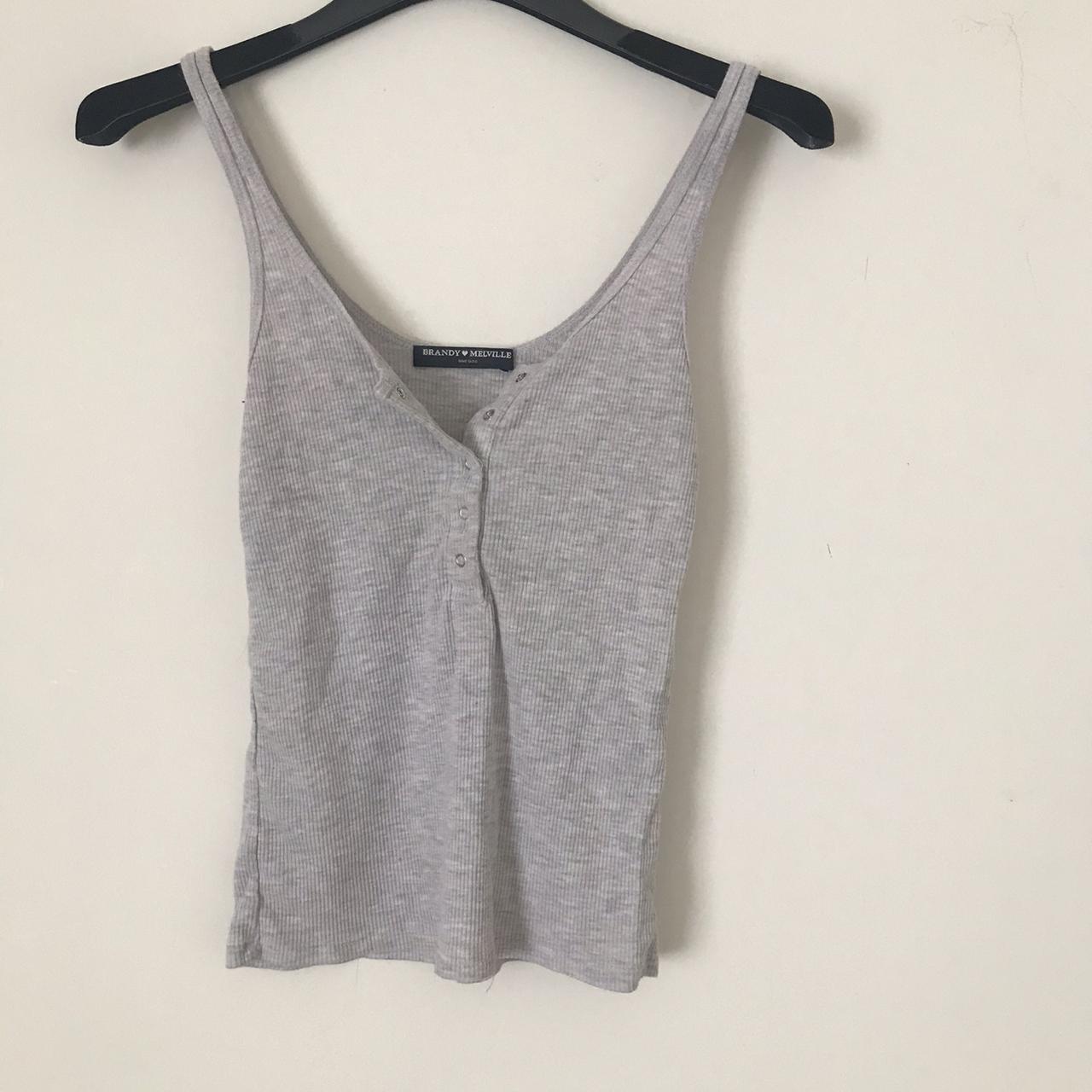 Brandy Melville grey cami too with buttons at... - Depop