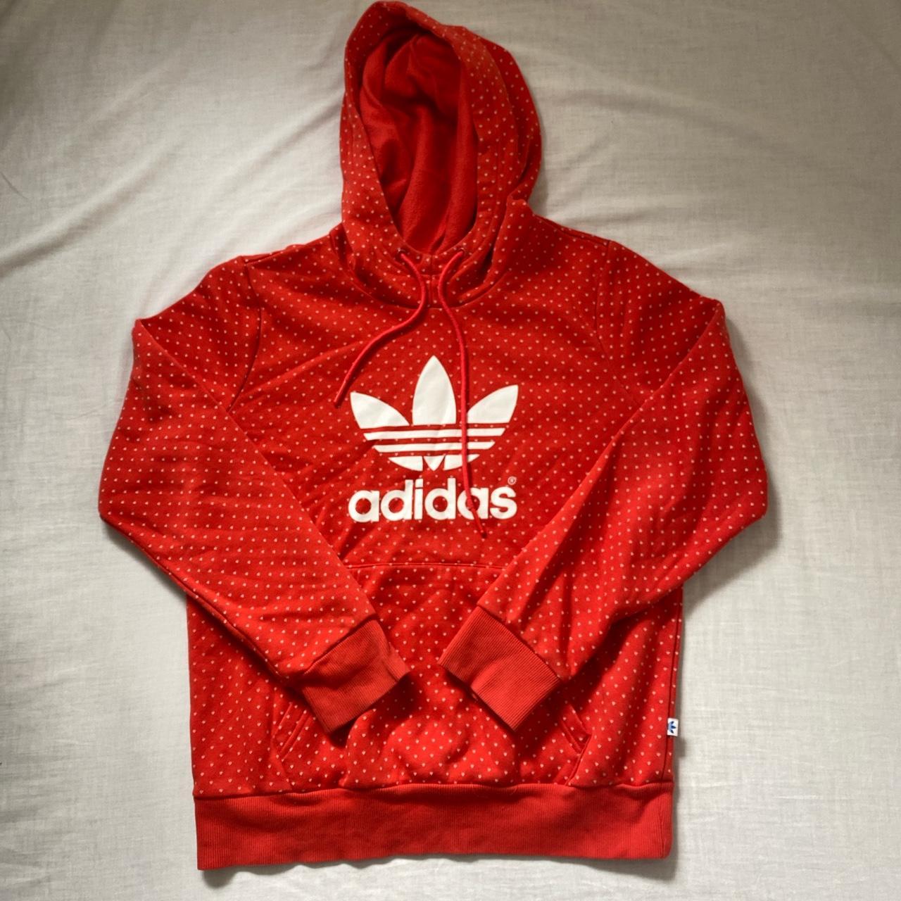 Vintage adidas hoodie Red with iconic adidas logo... - Depop