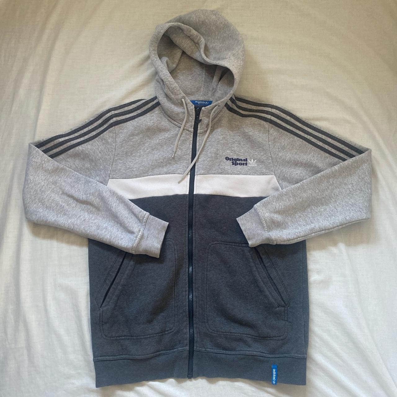 Wavy vintage adidas hoodie Grey white and navy... - Depop