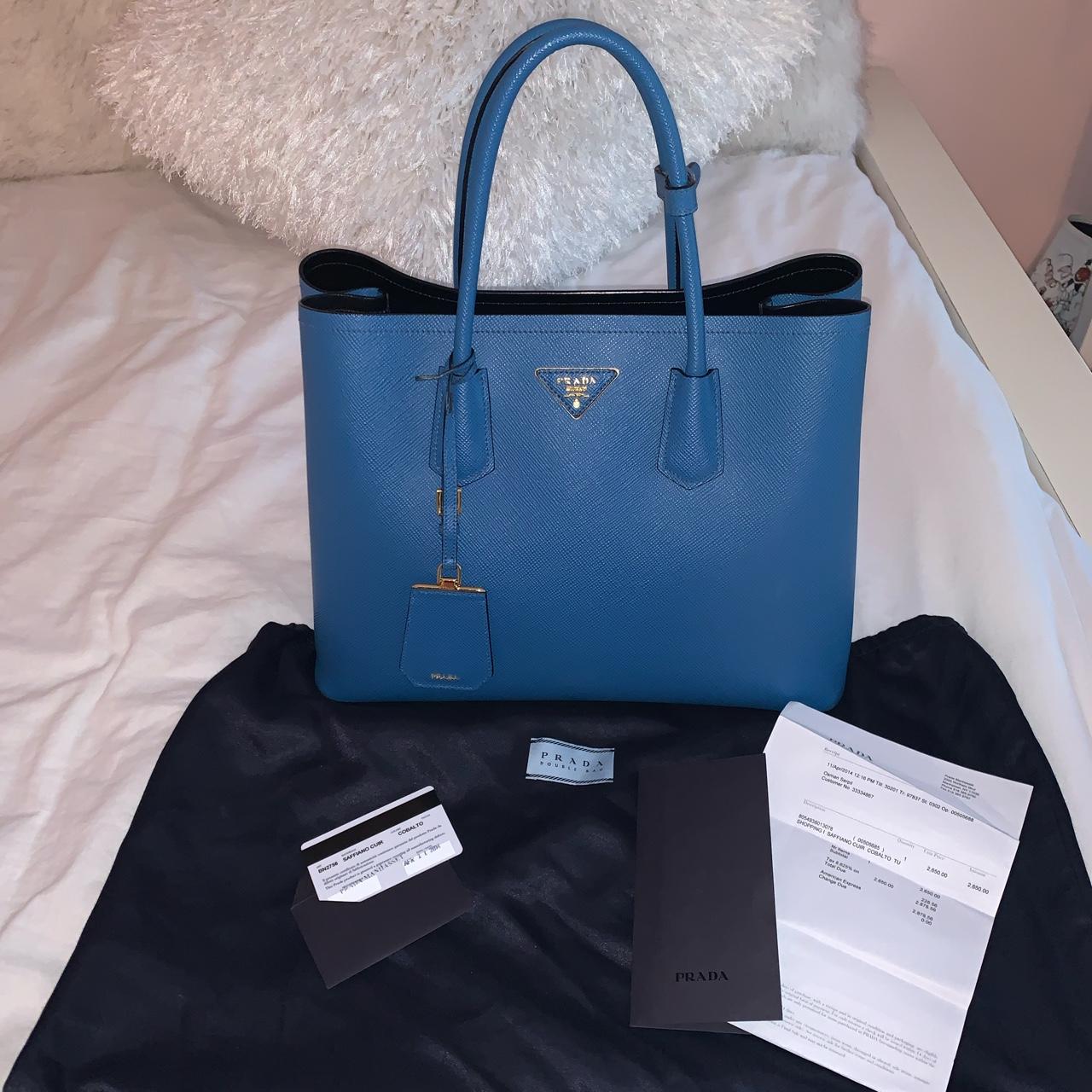 Prada Women's Blue and Gold Bag | Depop