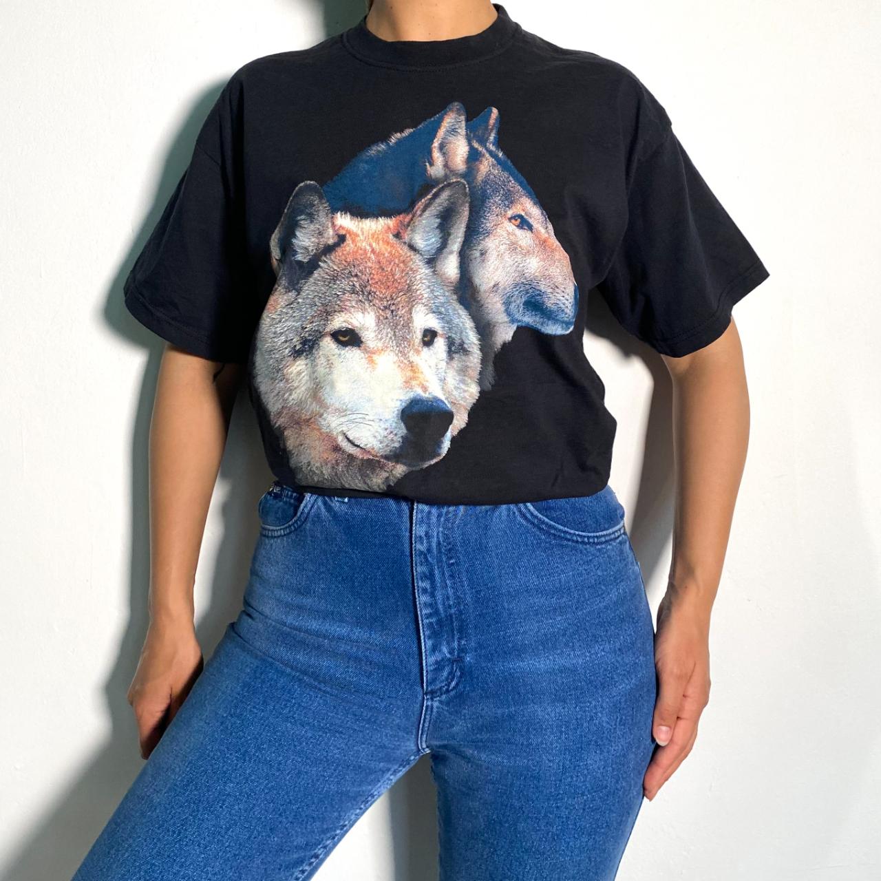 Vintage Animal TShirt Wolf Front & Back Print Black... Depop