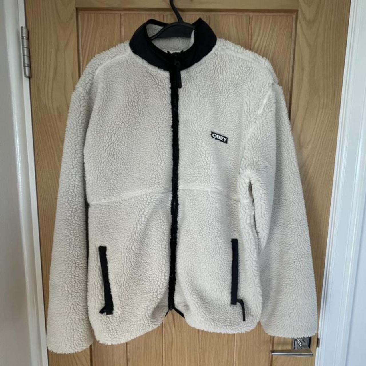 Obey white Sherpa jacket Size S 10/10 condition... - Depop