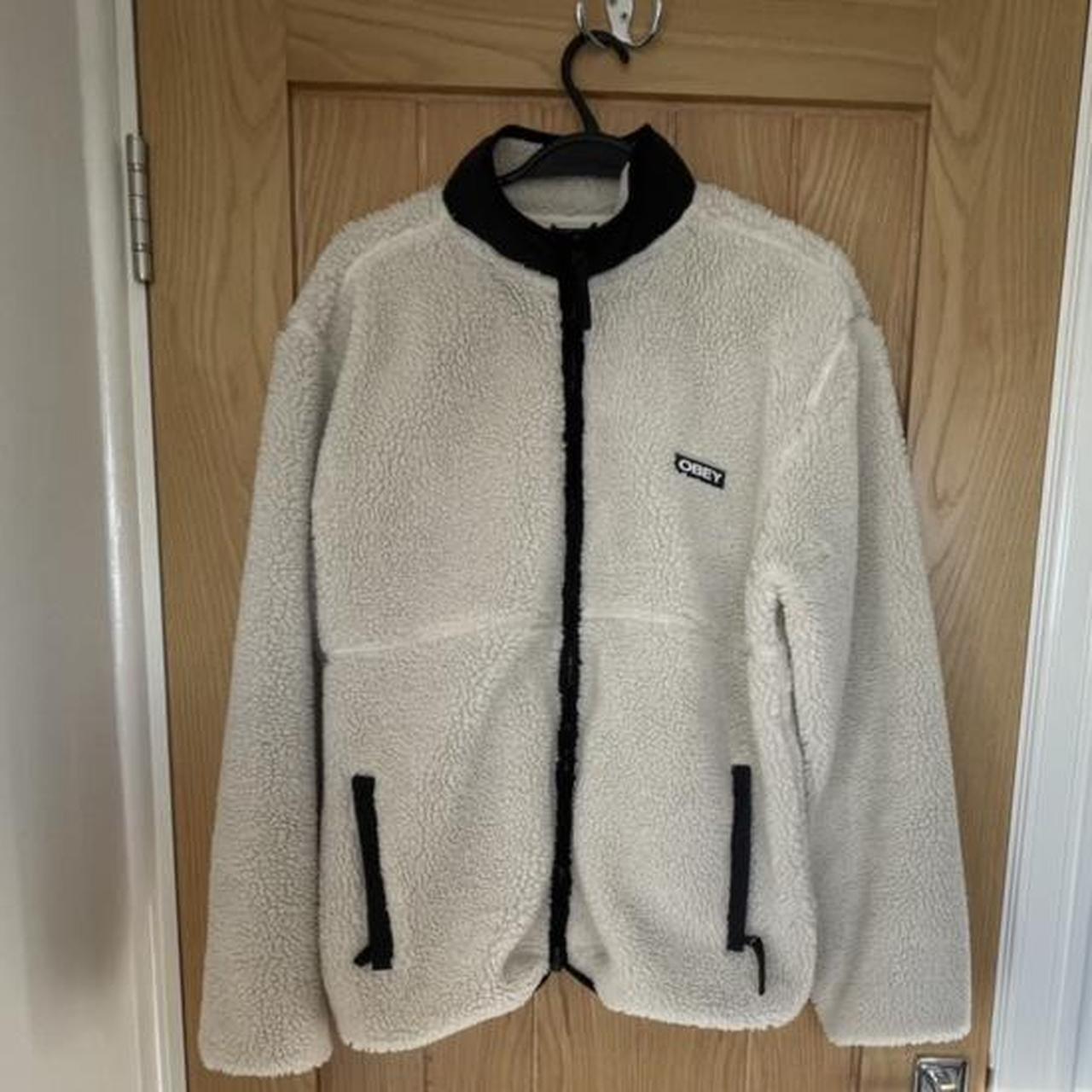 Obey white Sherpa jacket Size S 10/10 condition... - Depop