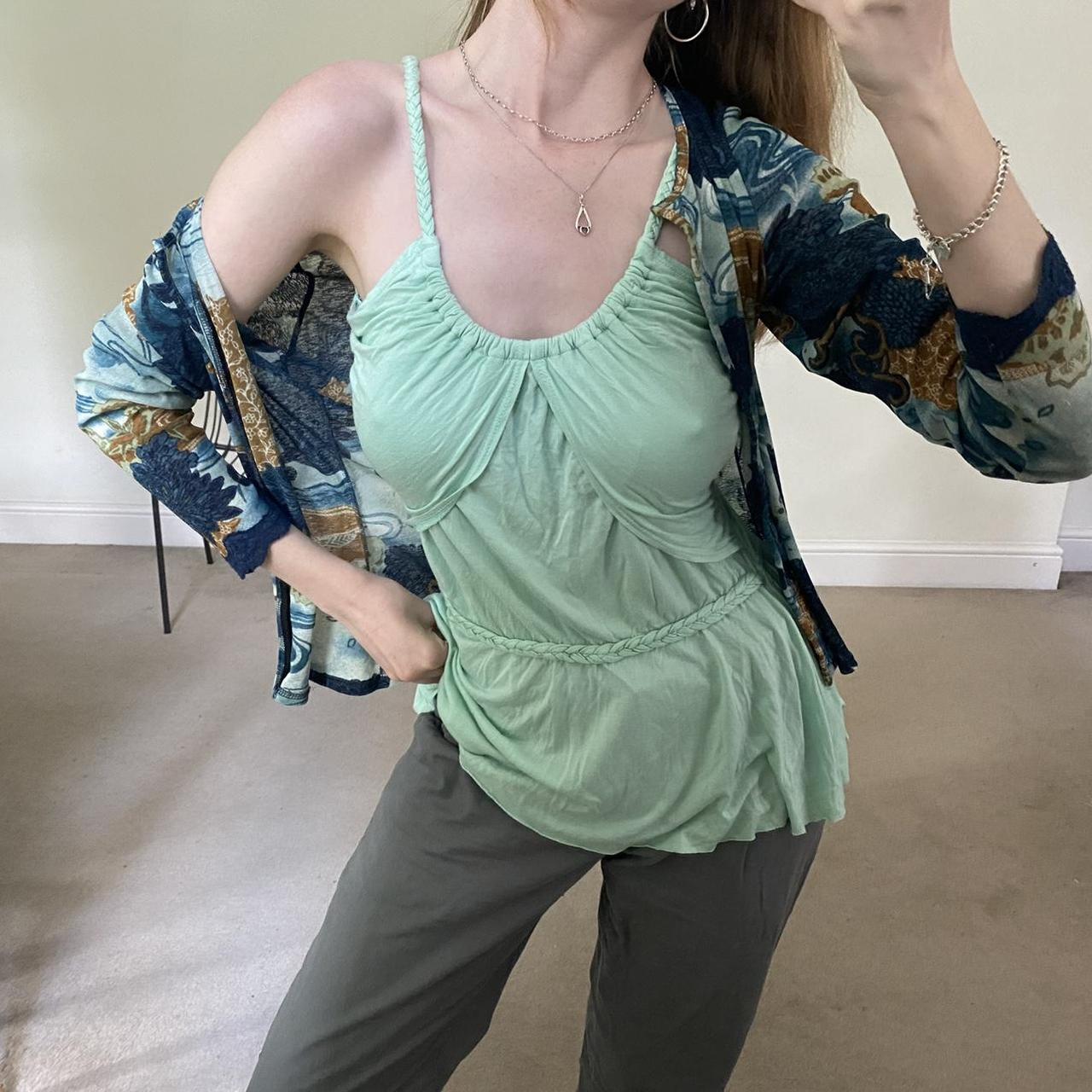 Early 00s boho mint green vest top by Super... Depop