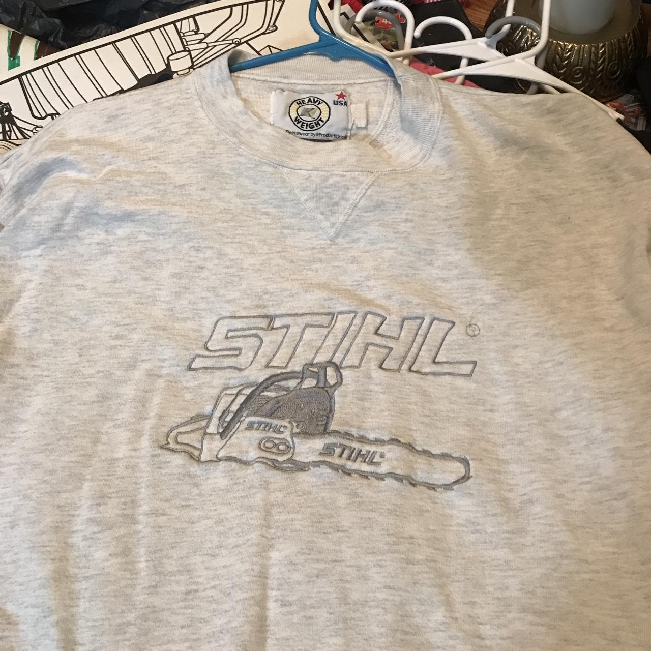 Super awesome Stihl chainsaw sweatshirt looks to Depop
