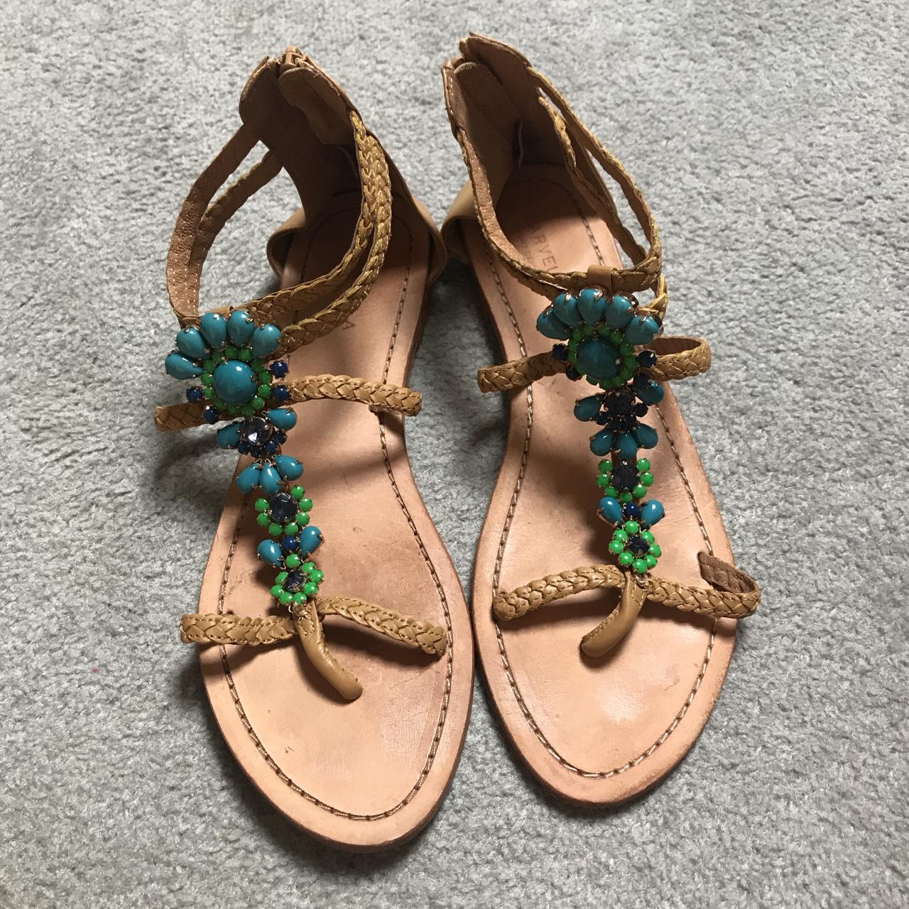 Carvela Kurt Geiger tan sandals with turquoise blue Depop