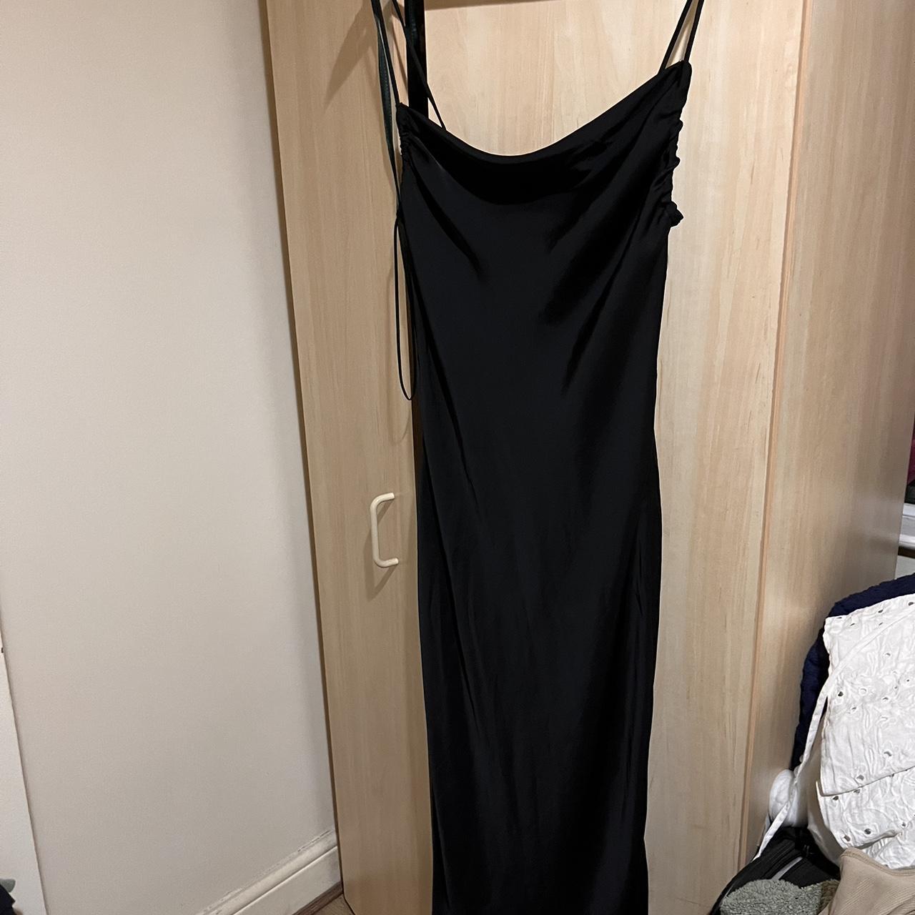 zara satin black slip dress size xs perfect... - Depop