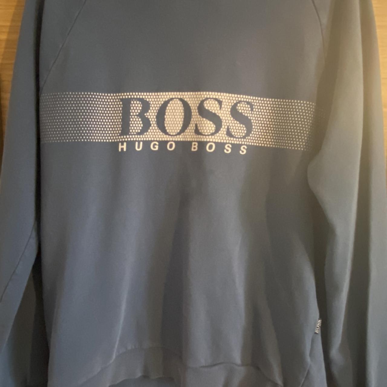 Hugo Boss Men's Blue and White Jumper Depop