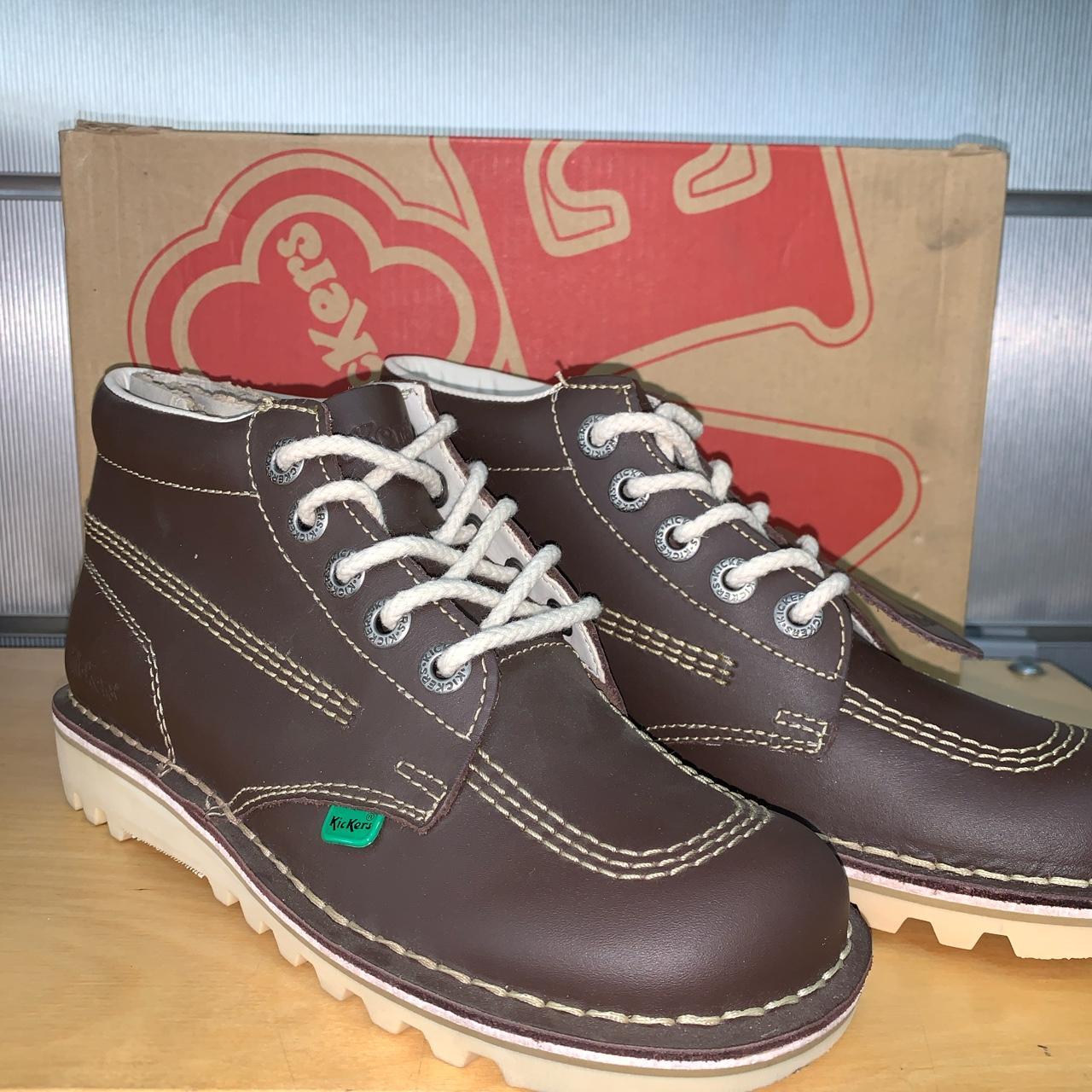 Kickers kick high top boot brown/cream size 5... Depop