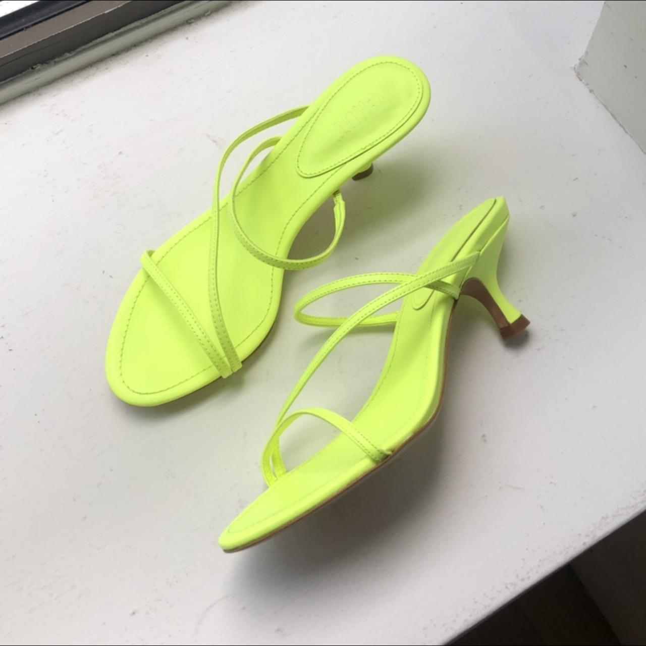 Schutz kitten heel sandals. Very cute neon yellow... - Depop