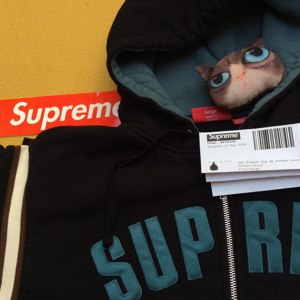 SUPREME Jet Sleeve Zip Up Hooded... - Depop