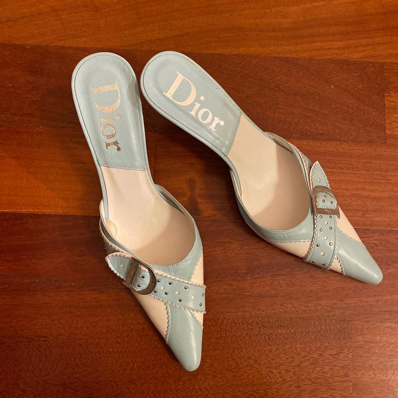 Vintage y2k Dior mules in baby blue and white!... - Depop