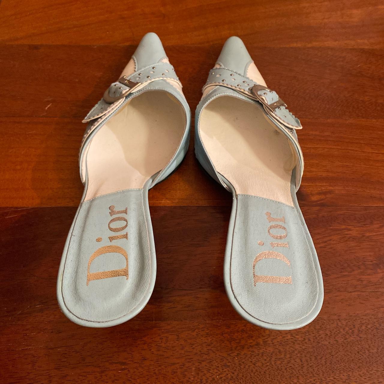 Vintage y2k Dior mules in baby blue and white!... - Depop