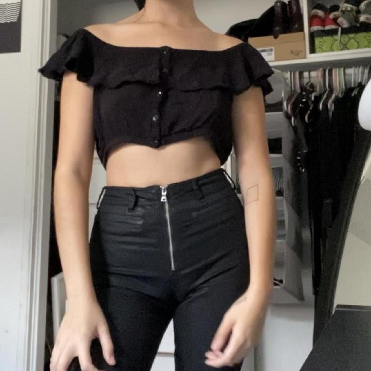 AMUSE Super Cute Button Up Black Off The Shoulder... - Depop